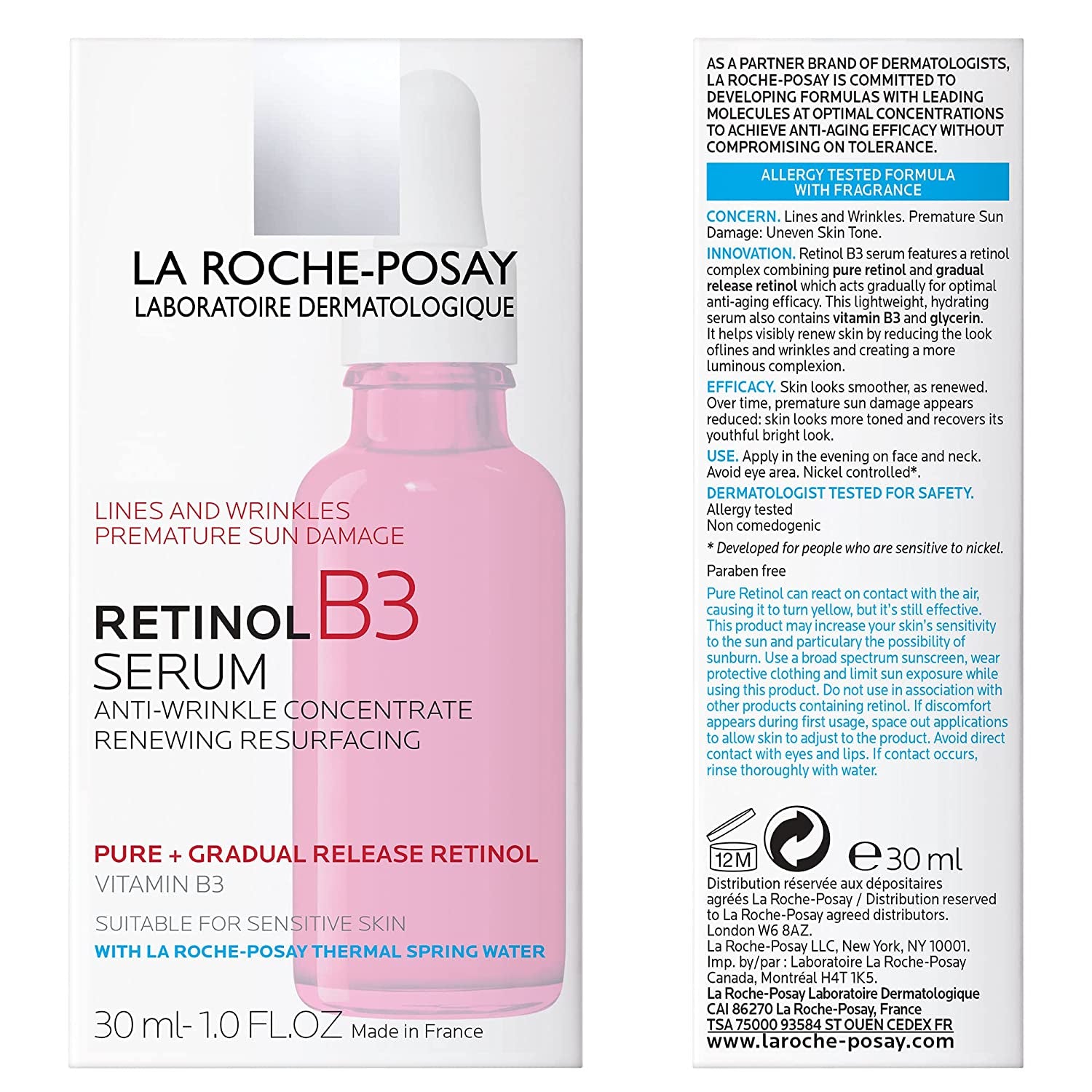 La Roche-Posay Pure Retil Face Serum with Vitamin B3. anti Aging Face Serum for Lines, Wrinkles & Premature Sun Damage to Resurface & Hydrate. Suitable for Sensitive Skin, 1.0 Fl. Oz