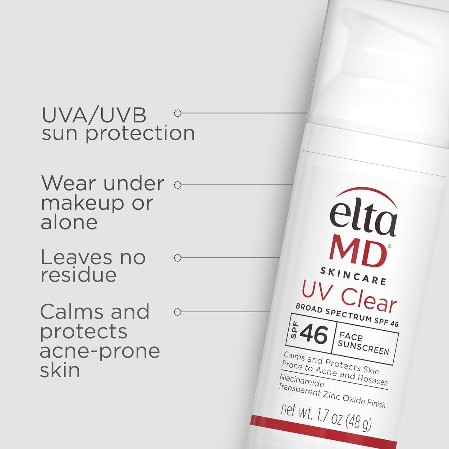 UV Clear Face Sunscreen, SPF 46 Oil Free Sunscreen with Zinc Oxide, Protects and Calms Sensitive Skin and Acne-Prone Skin, Lightweight, Silky, Dermatologist Recommended, 1.7 Oz Pump