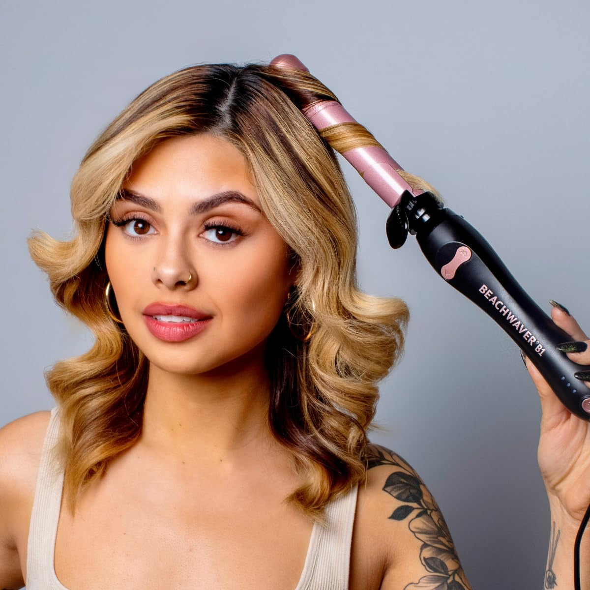 Beachwaver B1 Rotating Curling Iron in Midnight Rose | 1 Inch Barrel for All Hair Types | Automatic Curling Iron | Easy-To-Use Curling Wand | Long-Lasting, Salon-Quality Curls and Waves | Dual Voltage