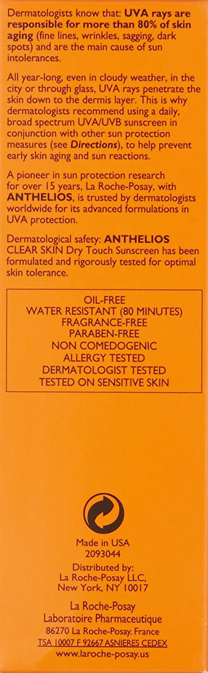 Anthelios Clear Skin Dry Touch Sunscreen SPF 60, Oil Free Face Sunscreen for Acne Prone Skin, Won'T Cause Breakouts