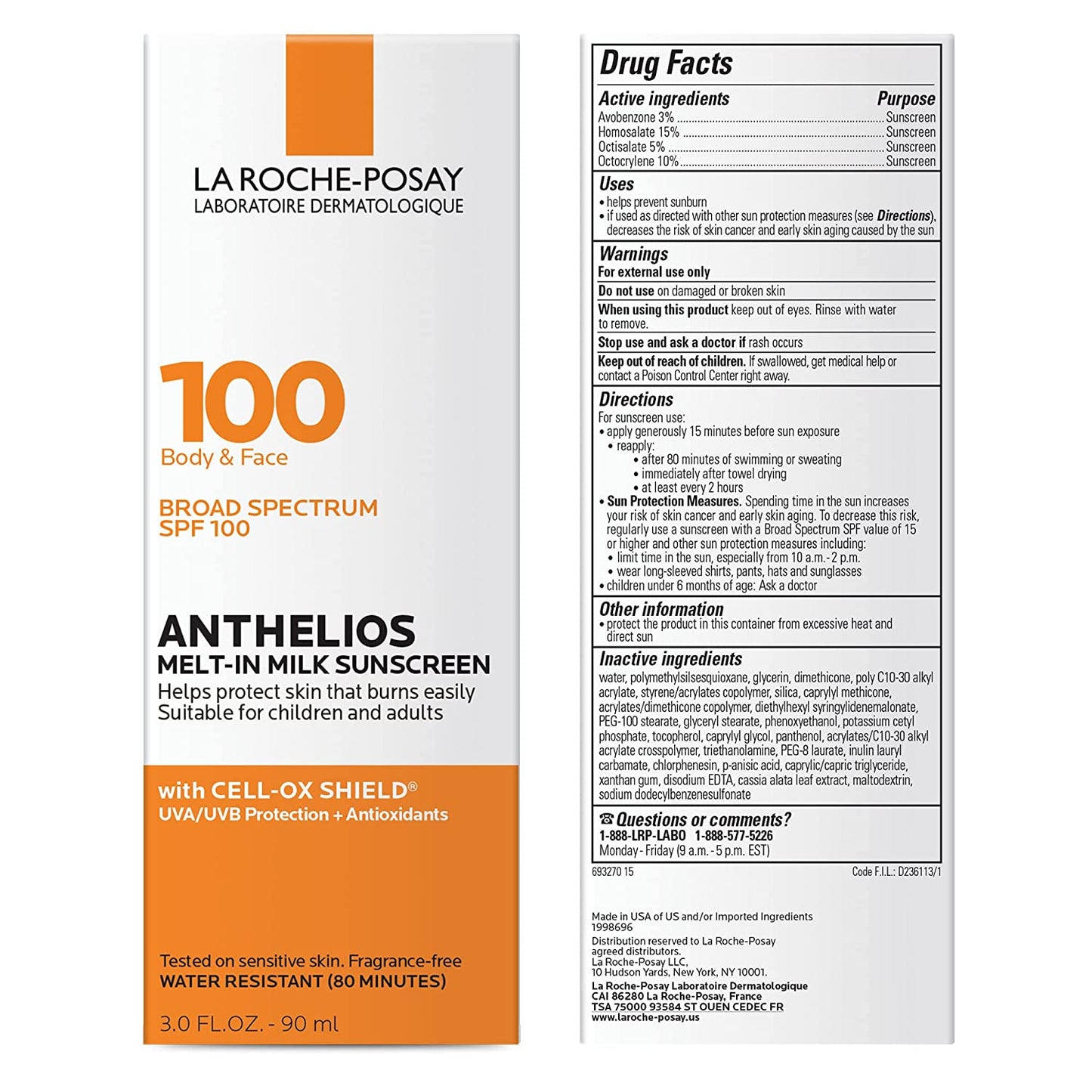 La Roche-Posay Anthelios Melt-In Milk Body & Face Sunscreen Lotion Broad Spectrum SPF 100, Oxybenzone & Octinoxate Free, Sunscreen for Kids, Adults & Sun Sensitive Skin