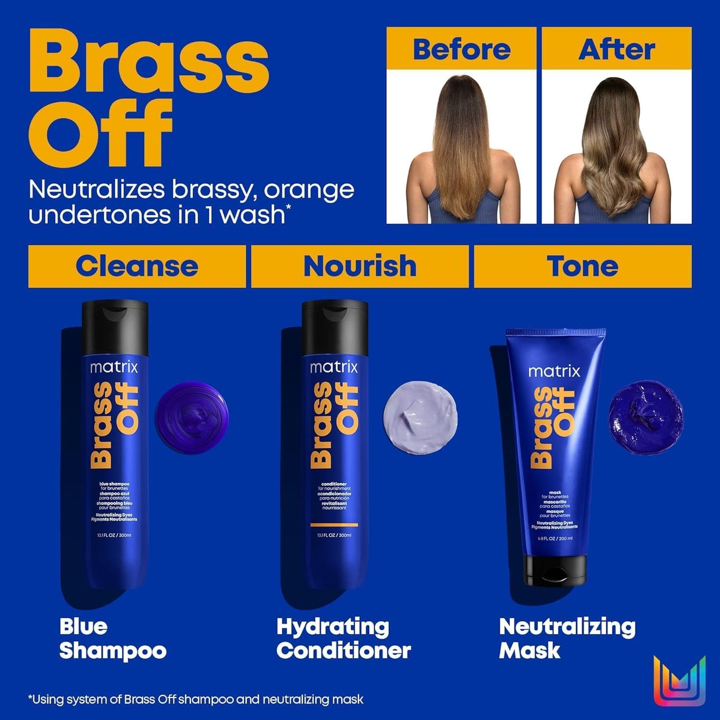 Brass off Blue Shampoo | Refreshes & Neutralizes Brassy Tones | Color Depositing Shampoo | for Brassy Hair | for Color Treated Hair | Salon Shampoo | Packaging May Vary