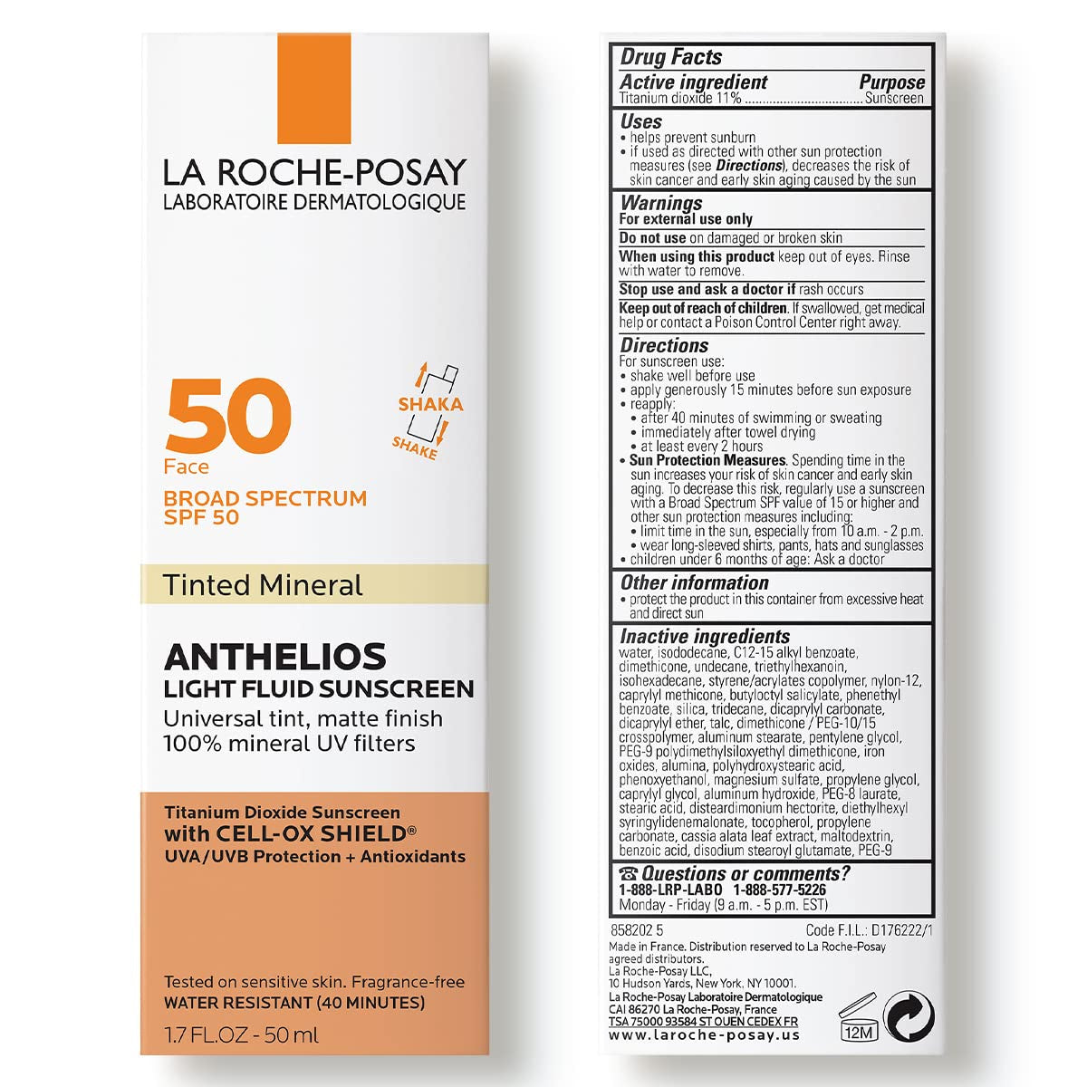 Anthelios Tinted Sunscreen SPF 50 | Ultra-Light Fluid Mineral Sunscreen for Face with Titanium Dioxide | Sensitive-Skin Tested | Oil-Free | Travel Size Sunscreen 1.7 Fl Oz