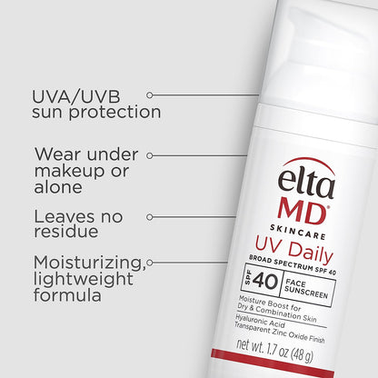 UV Daily Face Sunscreen with Zinc Oxide, SPF 40 Facial Sunscreen, Helps Hydrate Skin and Decrease Wrinkles, Lightweight Face Moisturizer Sunscreen, Absorbs into Skin Quickly, 1.7 Oz Pump