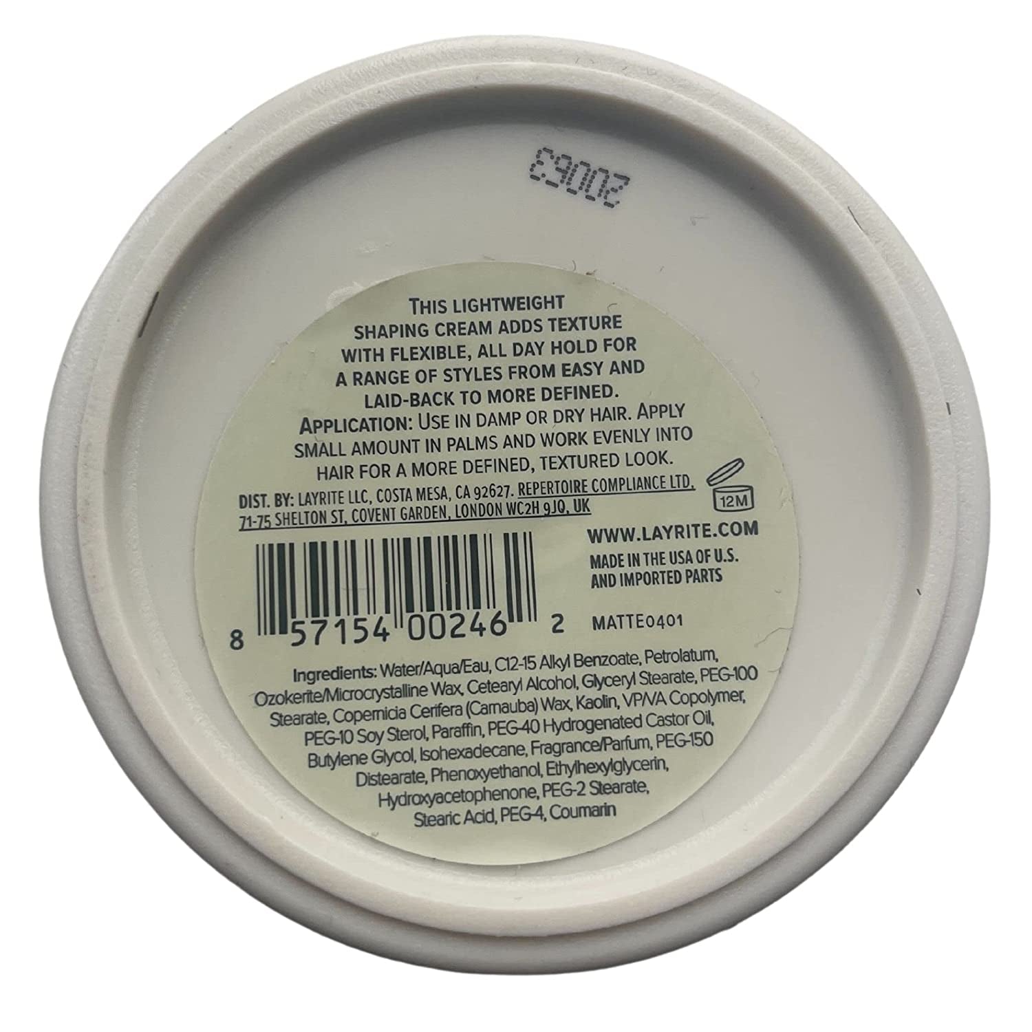 Layrite Natural Matte Cream Oz