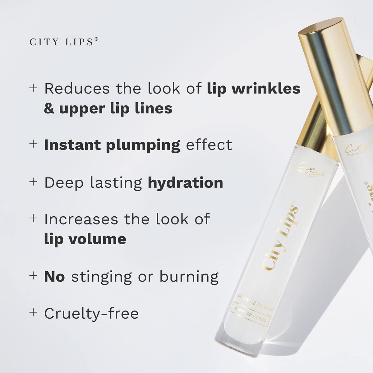 City Lips Clear - Plumping Lip Gloss - Hydrate & Volumize - All-Day Wear - Hyaluronic Acid & Peptides Visibly Smooth Lip Wrinkles - Cruelty-Free (Clear)