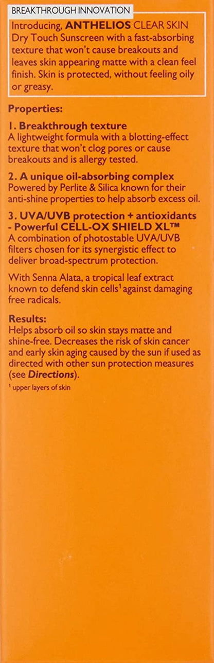 Anthelios Clear Skin Dry Touch Sunscreen SPF 60, Oil Free Face Sunscreen for Acne Prone Skin, Won'T Cause Breakouts