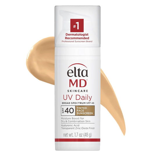 UV Daily Tinted Sunscreen with Zinc Oxide, SPF 40 Face Sunscreen Moisturizer, Helps Hydrate Skin and Decrease Wrinkles, Lightweight Face Sunscreen, Absorbs into Skin Quickly, 1.7 Oz Pump